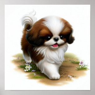 A Digital Painting of a Cute Japanese Chin Poster