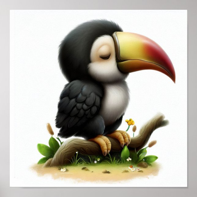 A Digital Painting of a Cute Keel-billed Toucan Poster (Front)