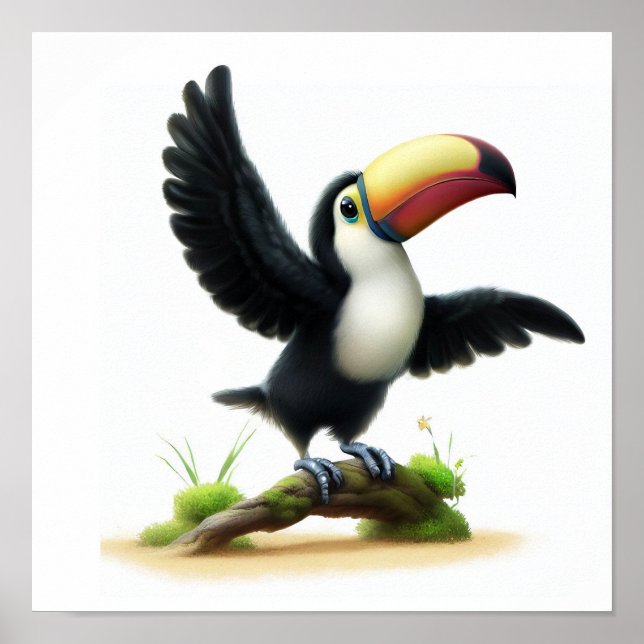 A Digital Painting of a Cute Keel-billed Toucan Poster (Front)