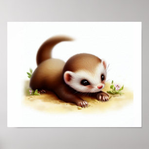 A Digital Painting of a Cute Least Weasel Poster