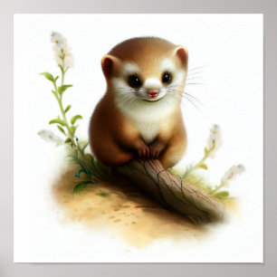 A Digital Painting of a Cute Least Weasel Poster