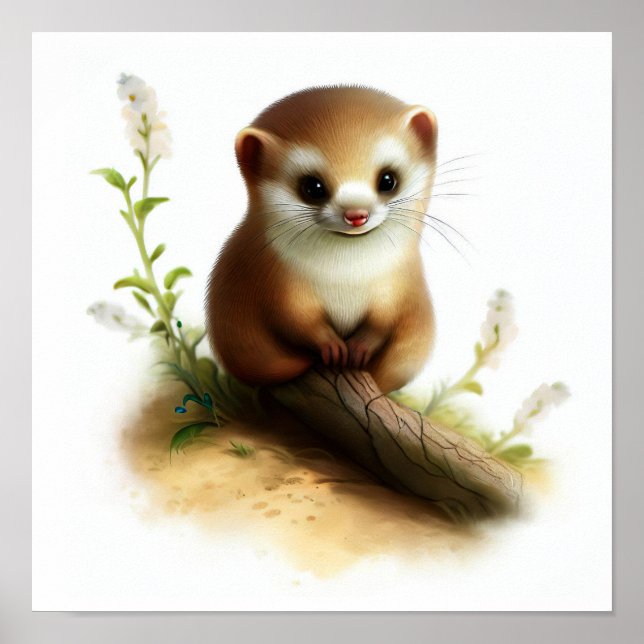 A Digital Painting of a Cute Least Weasel Poster (Front)