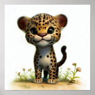 A Digital Painting of a Cute Leopard Cub Poster
