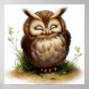A Digital Painting of a Cute Long-eared Owl Poster