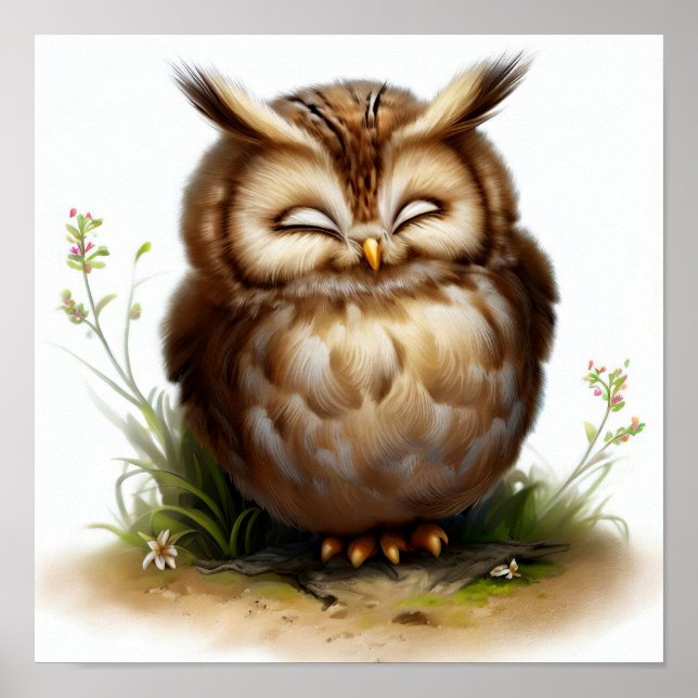 A Digital Painting of a Cute Long-eared Owl Poster (Front)