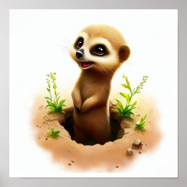 A Digital Painting of a Cute Meerkat Poster (Front)