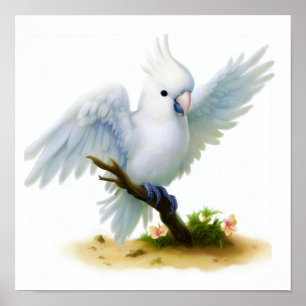 A Digital Painting of a Cute Moluccan Cockatoo Poster