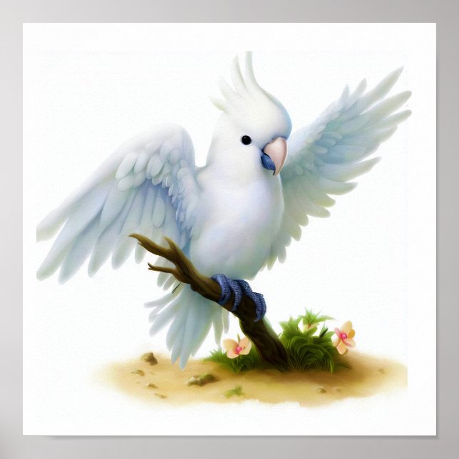 A Digital Painting of a Cute Moluccan Cockatoo Poster (Front)