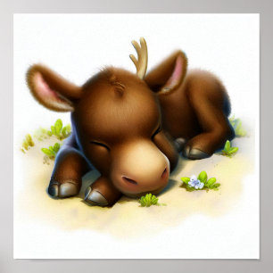 A Digital Painting of a Cute Moose Poster