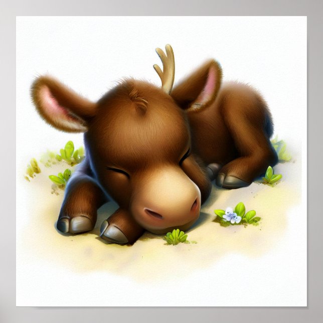A Digital Painting of a Cute Moose Poster (Front)