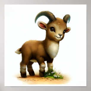 A Digital Painting of a Cute Young Ibex Poster