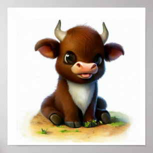 A Digital Painting of a Cute Young Ox Poster