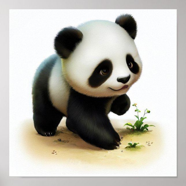 A Digital Painting of a Cute Young Panda Poster (Front)