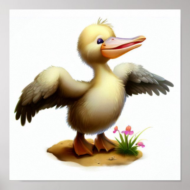 A Digital Painting of a Cute Young Pelican Poster (Front)