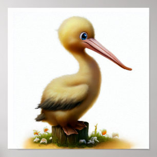 A Digital Painting of a Cute Young Pelican Poster