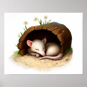 A Digital Painting of a North American Opossum Poster