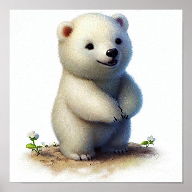 A Digital Painting of a Young Cute Polar Bear Poster (Front)