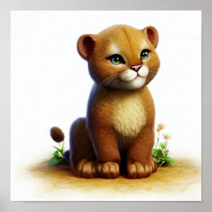 A Digital Painting of a Young Cute Puma Poster