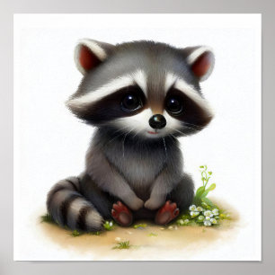 A Digital Painting of a Young Cute Racoon Poster