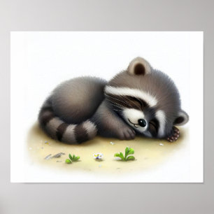 A Digital Painting of a Young Cute Racoon Poster