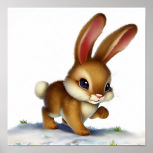 A Digital Painting of a Young Cute Snowshoe Hare Poster
