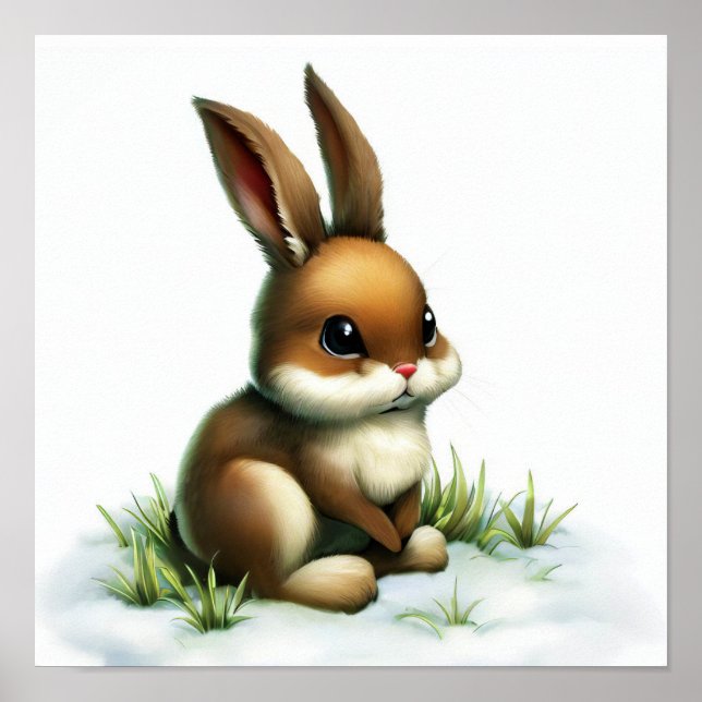 A Digital Painting of a Young Cute Snowshoe Hare Poster (Front)