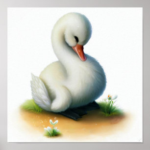 A Digital Painting of a Young Cute Swan Poster