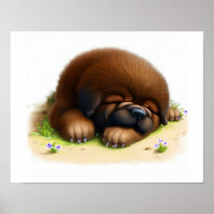 A Digital Painting of a Young Cute Tibetan Mastiff Poster