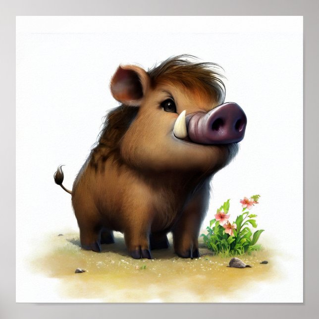 A Digital Painting of a Young Cute Warthog Poster (Front)
