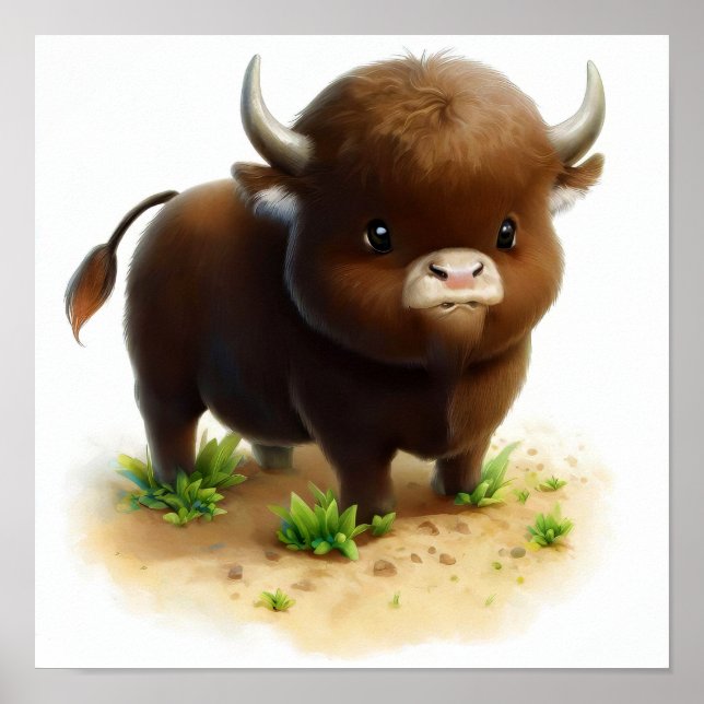 A Digital Painting of a Young Cute Water Buffalo Poster (Front)