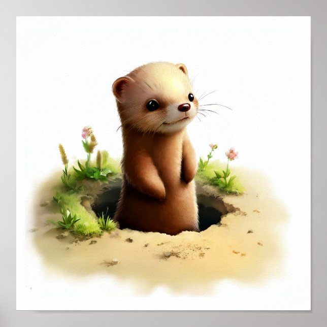 A Digital Painting of a Young Cute Weasel Poster (Front)