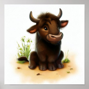 A Digital Painting of a Young Cute Wildebeest Poster