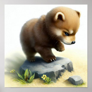 A Digital Painting of a Young Cute Wolverine Poster
