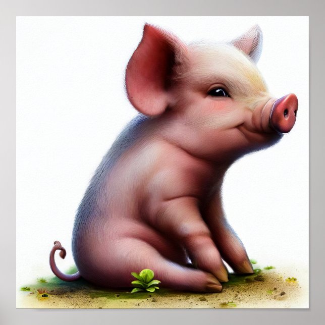 A Digital Painting of a Young Pig Poster (Front)