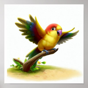 A Digital Painting of a Young Yellow-Streaked Lory Poster