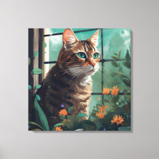 A Digital Portrait of a Cat on Canvas