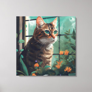 A Digital Portrait of a Cat on Canvas Print