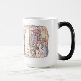 A dim object and a woman's illustration floating b magic mug