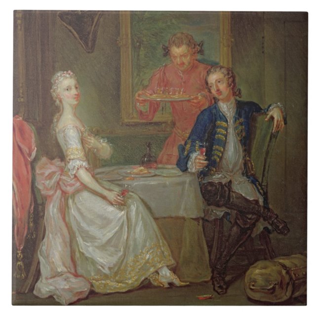 A Dinner Conversation (A Man and Woman Drinking at Tile (Front)