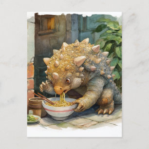 A Dino Eating Ramen Postcard