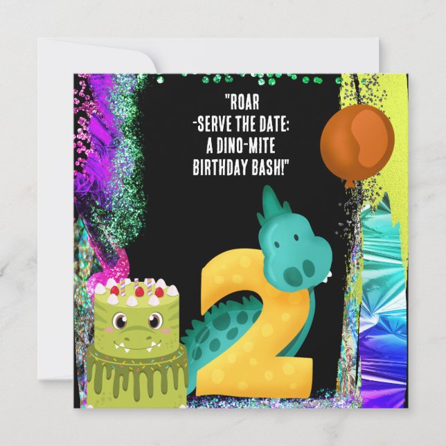 A Dinosaur  2nd Birthday Party  Save The Date (Front)