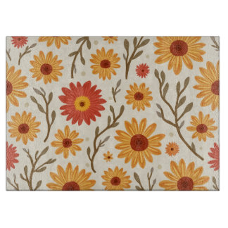 A dish that starts with bright flowers cutting board