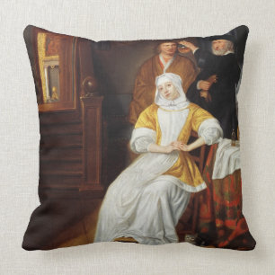 A Doctor Visiting a Young Lady in a Bedroom (oil o Throw Pillow