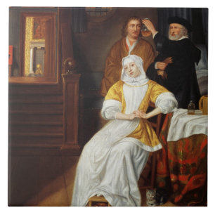 A Doctor Visiting a Young Lady in a Bedroom (oil o Tile