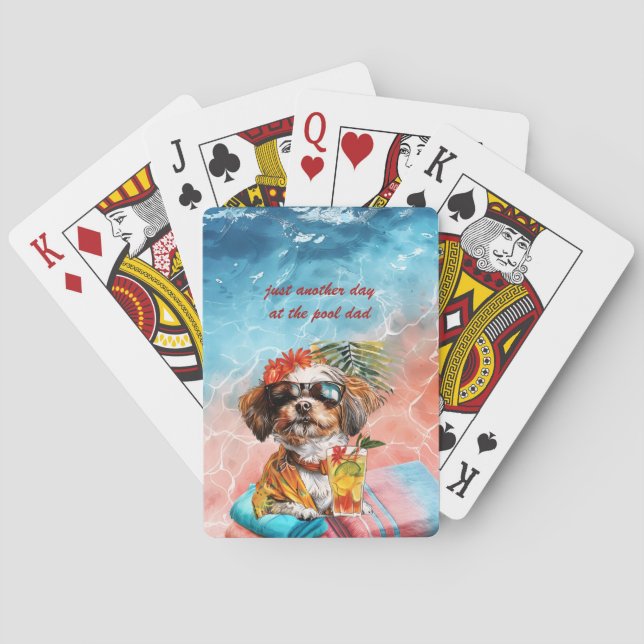 A Dog Day at the Pool Father's Day  Playing Cards (Back)