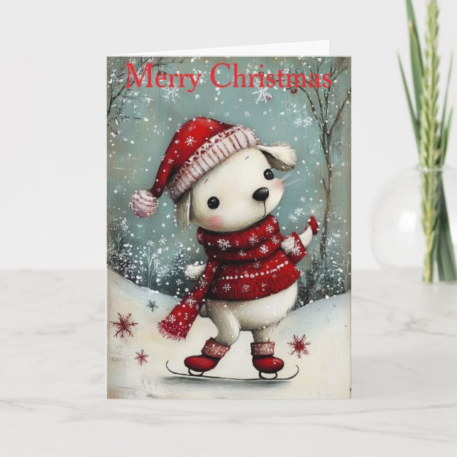 A Dog Ice Skating Holiday Card (Front)