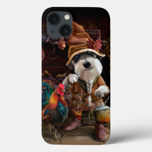 A dog in vintage clothing and his pet rooster	 iPhone 13 case
