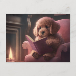 A dog reading postcard
