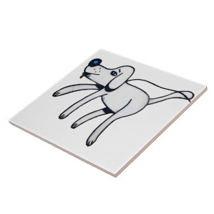 A dog taking his owner for a walk. tile