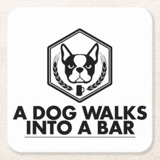 A Dog Walks Into a Bar - Black and White Coaster